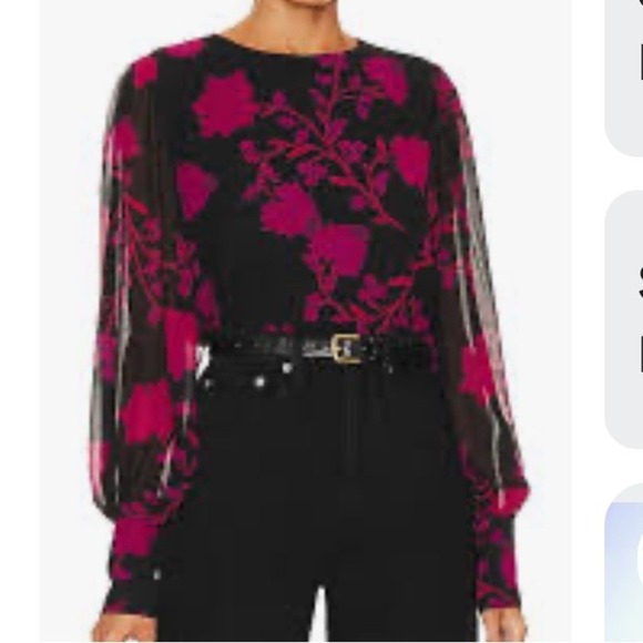 Sanctuary‎ Womens Blouse Large Black Pink Floral Balloon Sleeve Sheer Sleeve Top - Picture 8 of 8